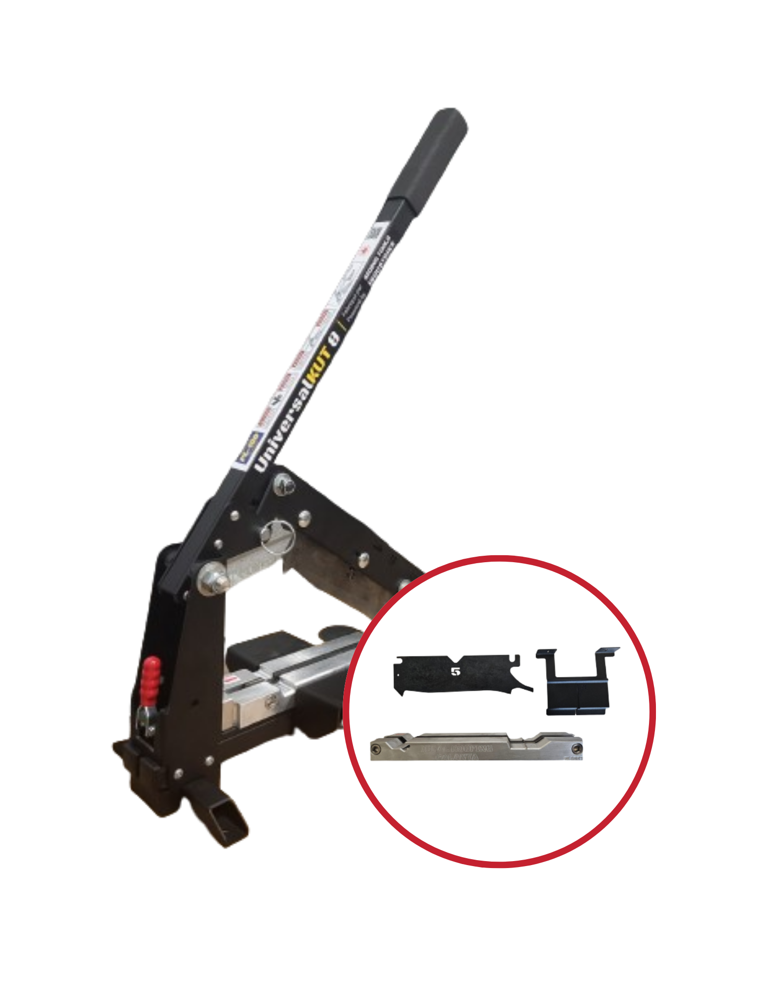 STI UniversalKut 8 electric metal shear with included profile blade shown in detail bubble