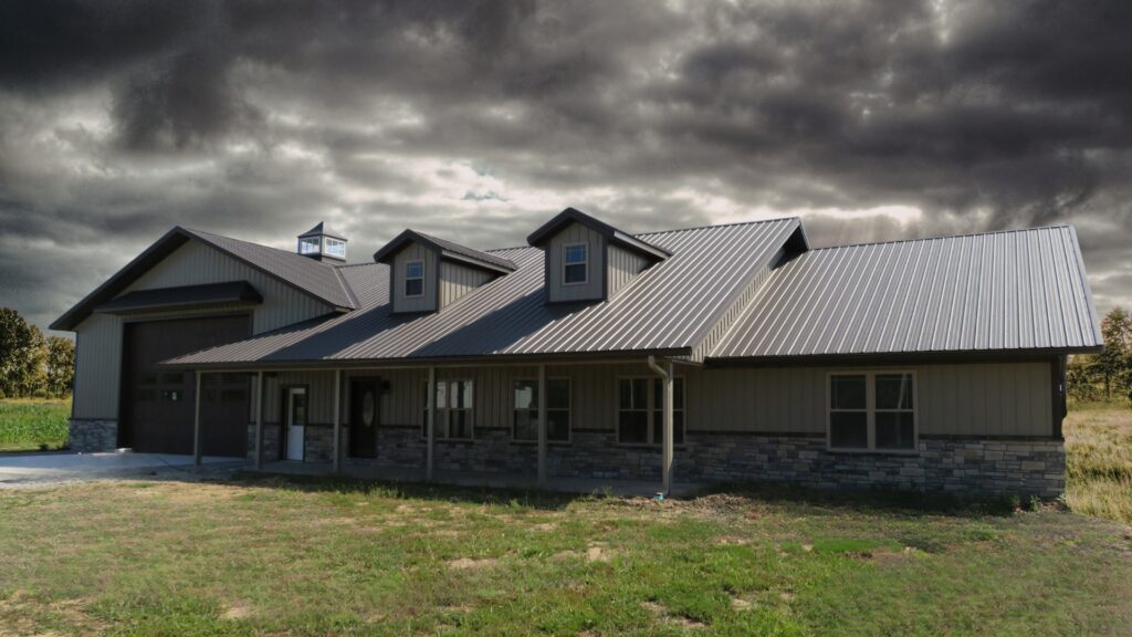 Metal Roof with Metal Batten Siding and Stone
