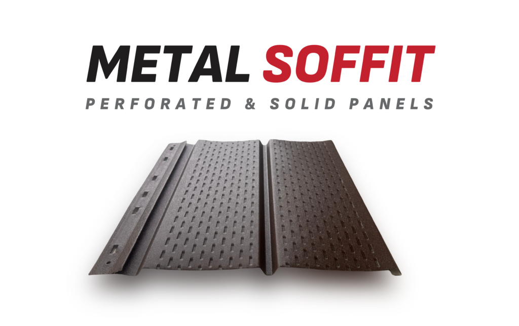 Brown perforated and solid metal soffit panels from Metal Exteriors.